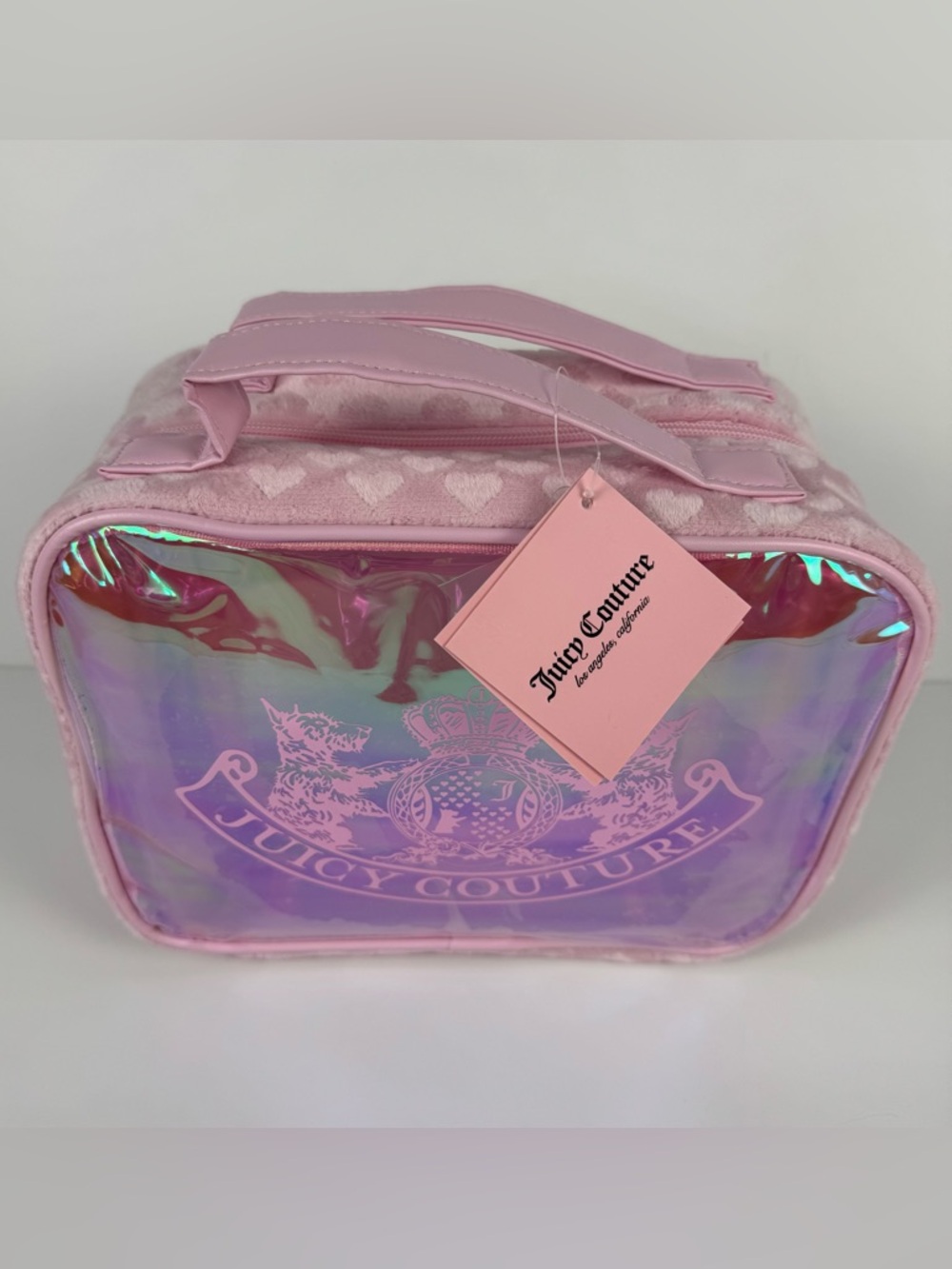 Juicy Couture YK2 Pink Iridescent Clear Cosmetic Case with Interior PV Pockets - Picture 2 of 8